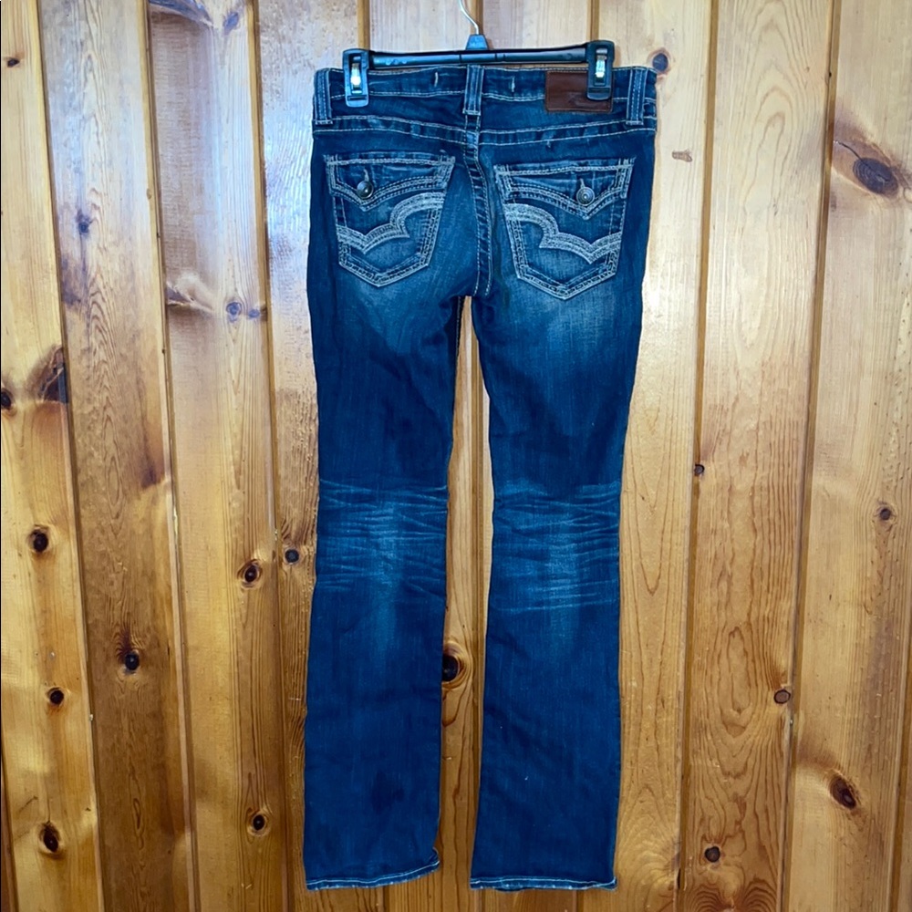 Classic Blue Straight Leg Jeans Casey k slim boot low rise jeans size 27
